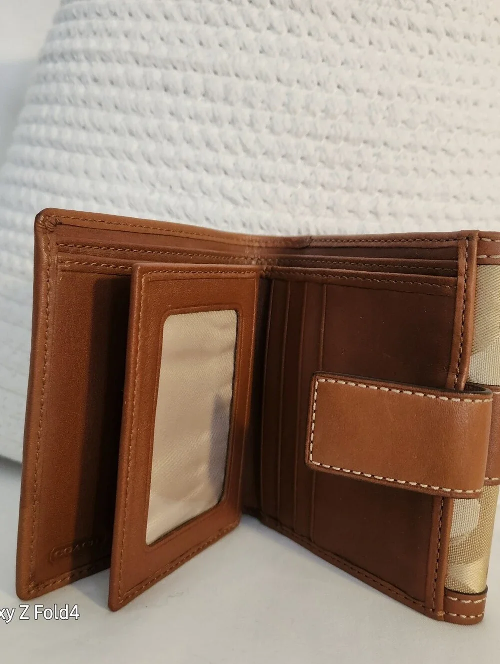 Coach Tan and Brown Signature Fold Wallet